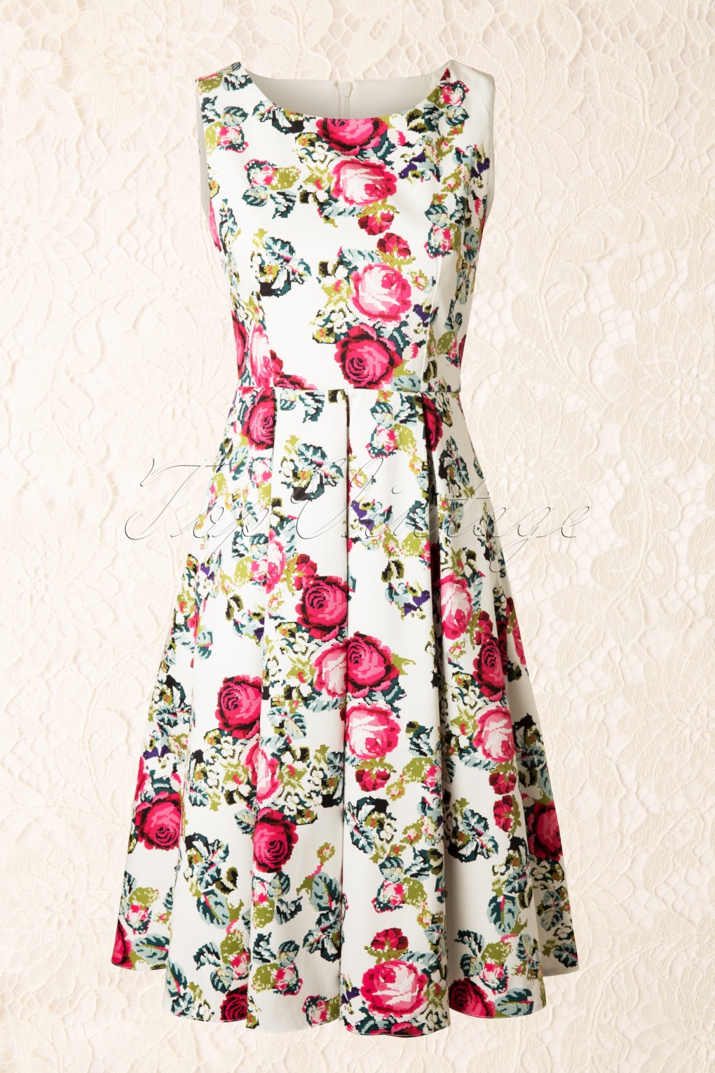 Tapestry Swing Dress in Cream and Pink