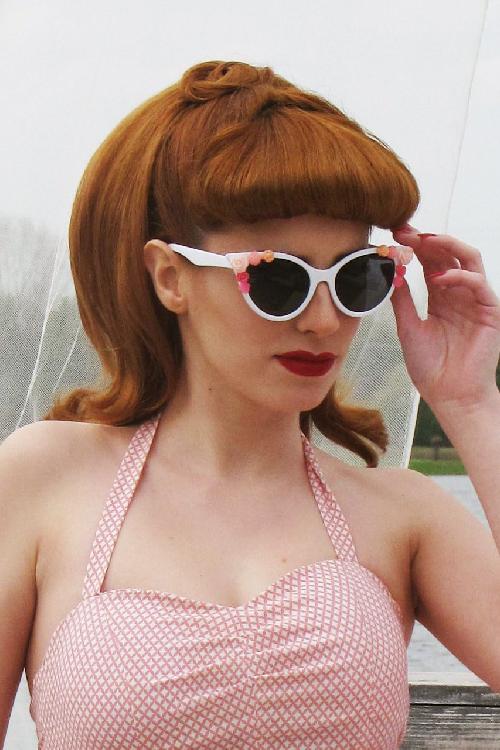 So Retro - Cats Eye Flower Sunglasses Années 50 en Blanc