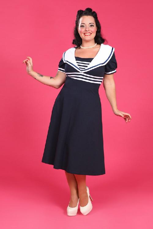 Miss Candyfloss - 50s Carla Striped Sailor Dress in Navy White