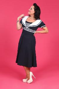 Miss Candyfloss - 50s Carla Striped Sailor Dress in Navy White 7