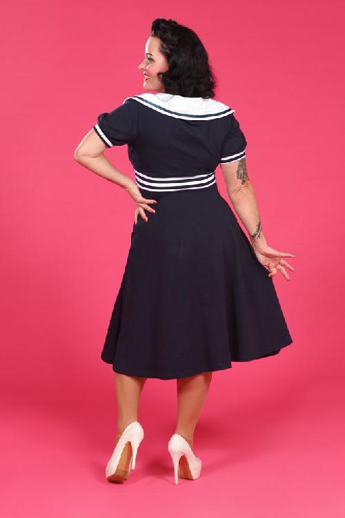 Miss Candyfloss - 50s Carla Striped Sailor Dress in Navy White 2