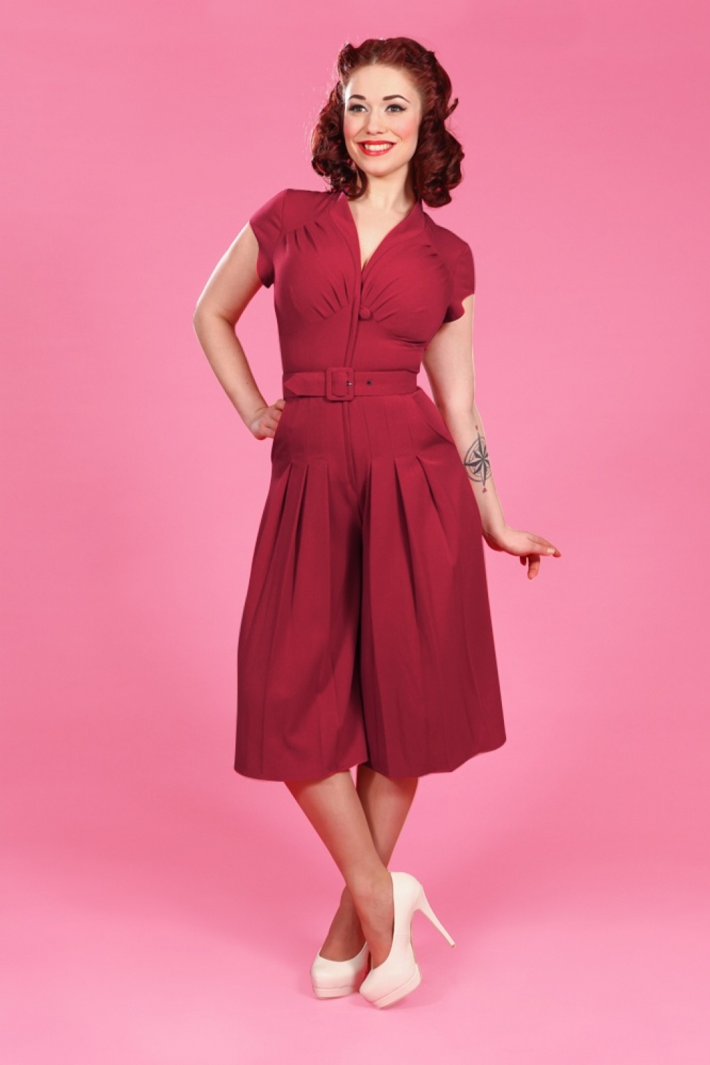 40s Sheila Pantskirt Playsuit in Sassy Red