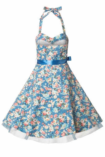 1950s Bonnie Swing Dress Floral Blue