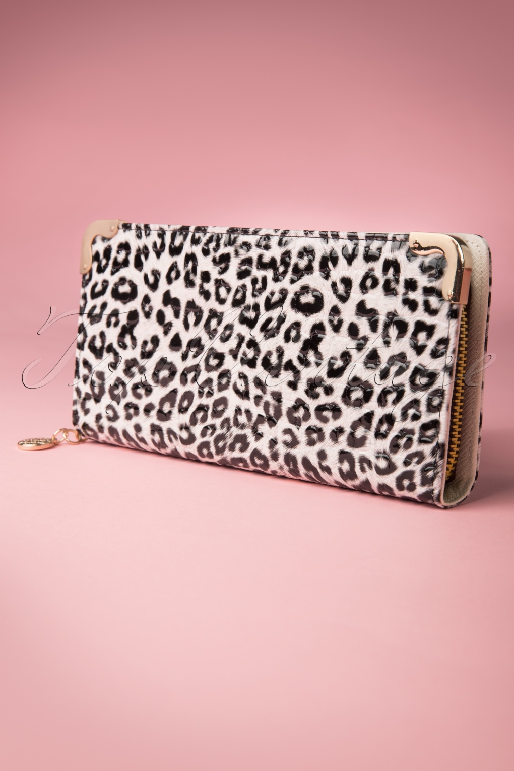 60s Shiny Leopard Wallet Clutch Black and White