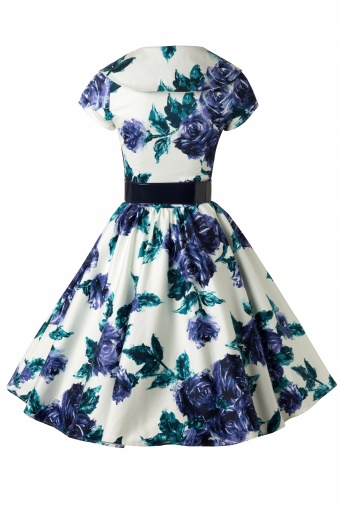 50s Birdie Dress in Blue Vintage Floral