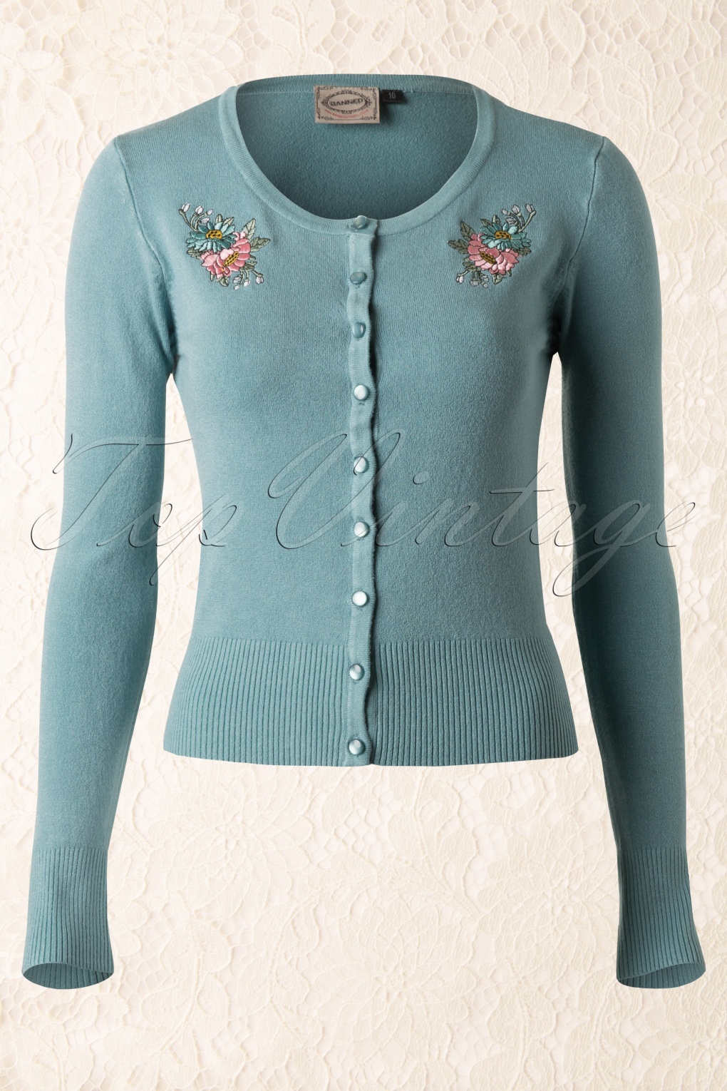 60s Floral Cardigan  in Dusty Blue