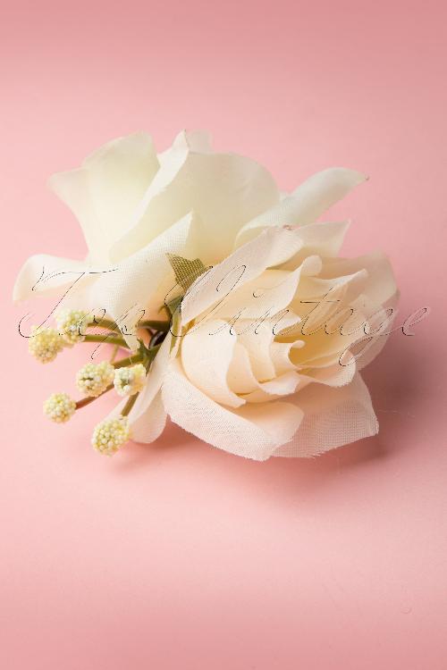 Collectif Clothing - Pin-Up dubbel haar rozen clip crème 3