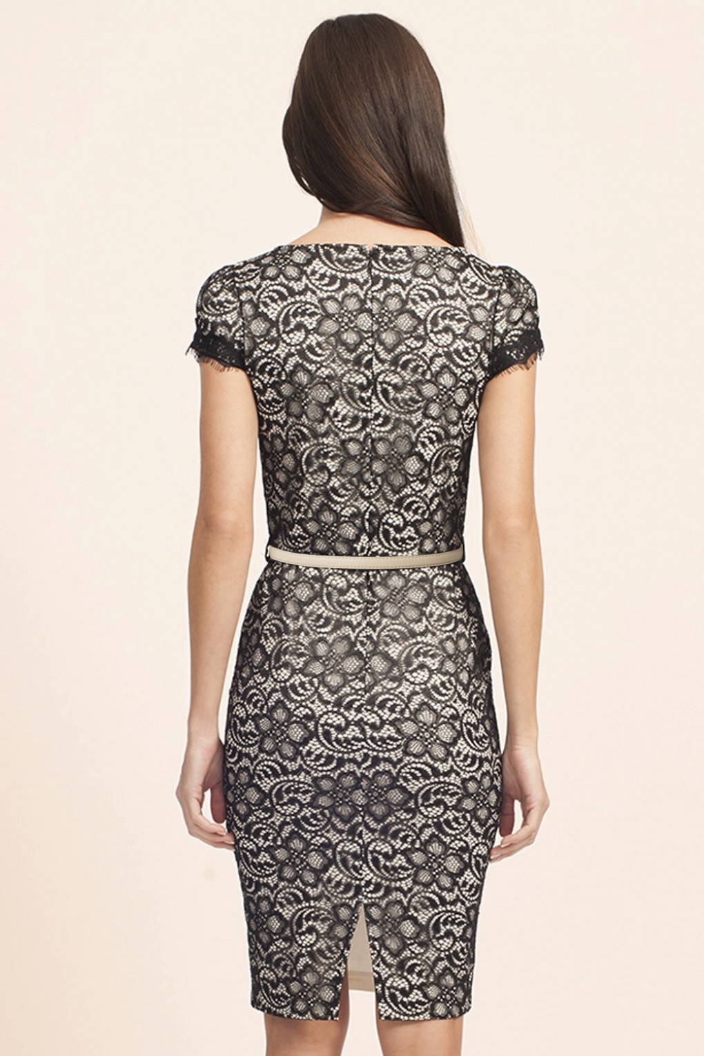 Divine Cream Pencil Dress with Black Lace