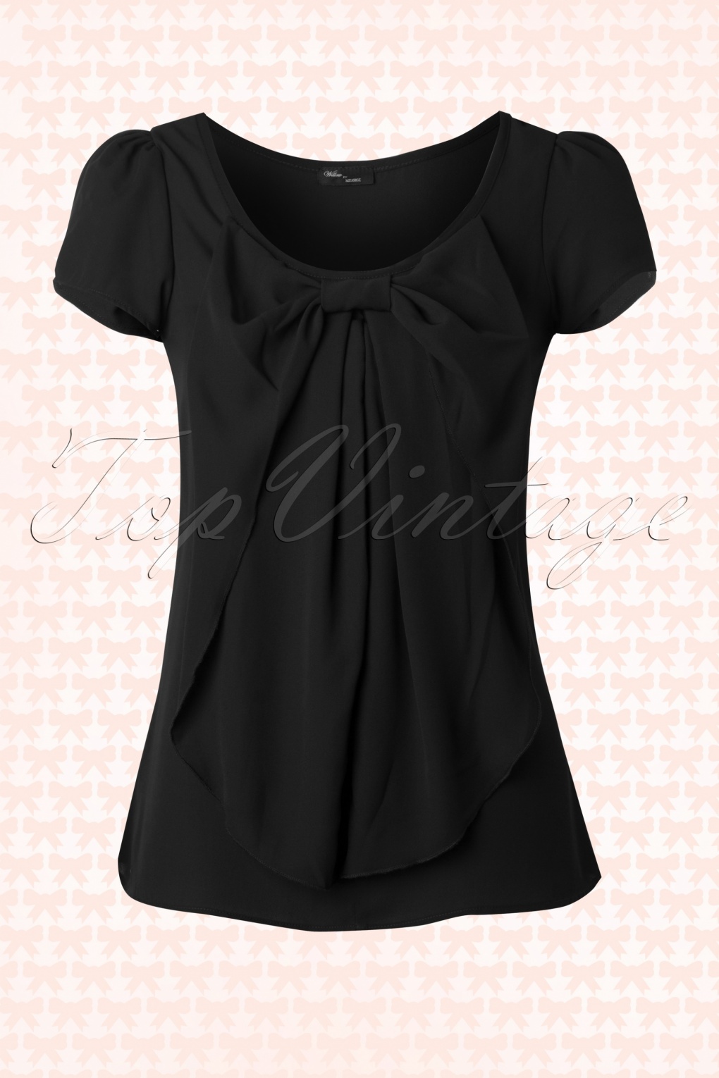 50s Chiffon Bow Top in Black