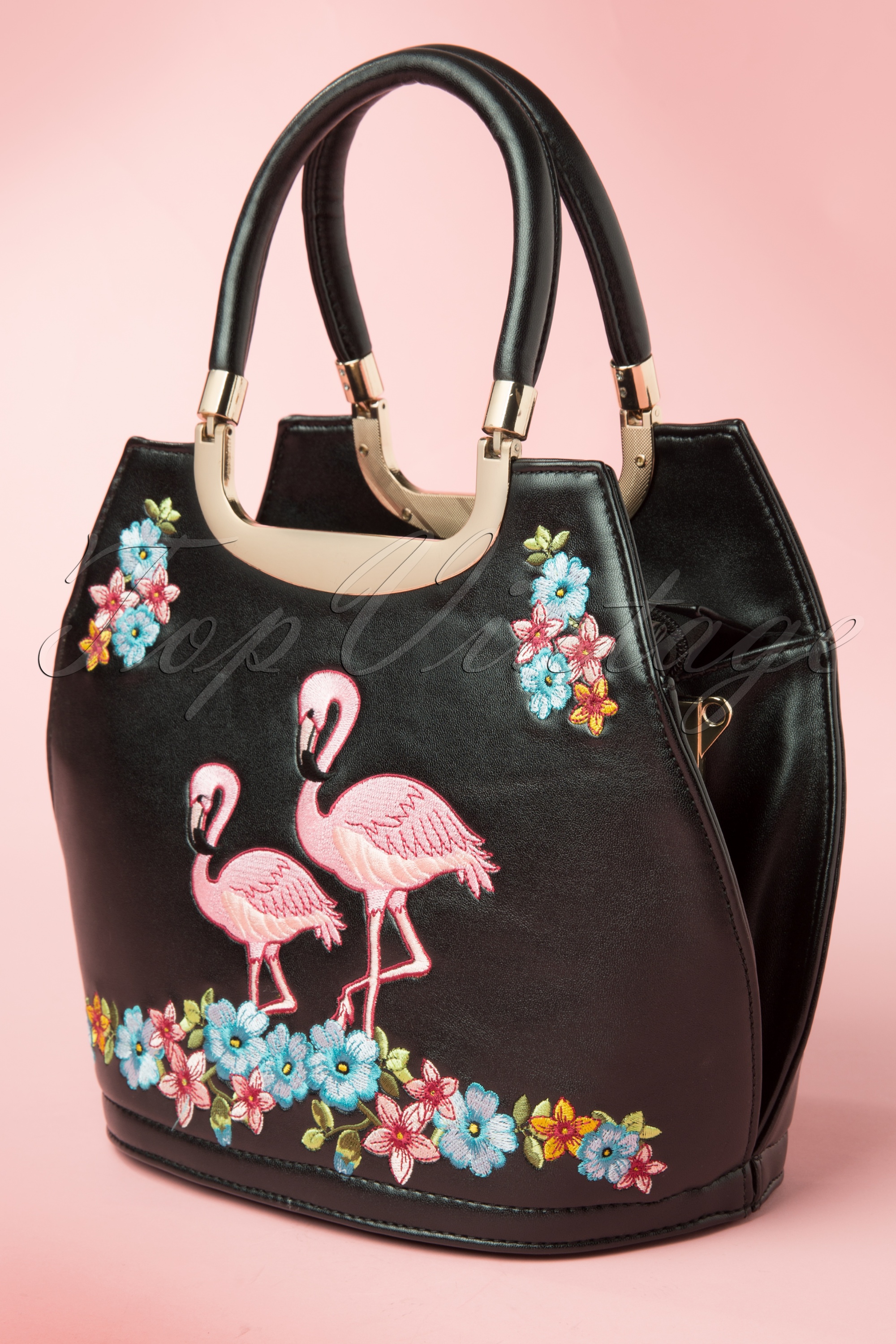 Banned Retro - Flamingo handtas in zwart 2