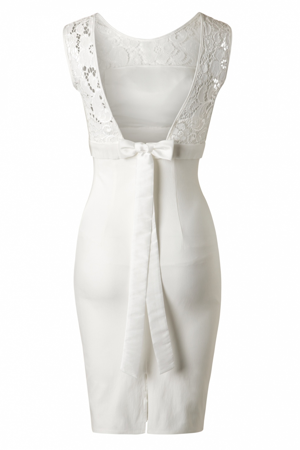 50s White Lace Bow Pencil Dress