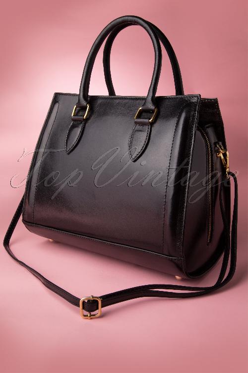VaVa Vintage - 60s Classy Black Leather Handbag 4