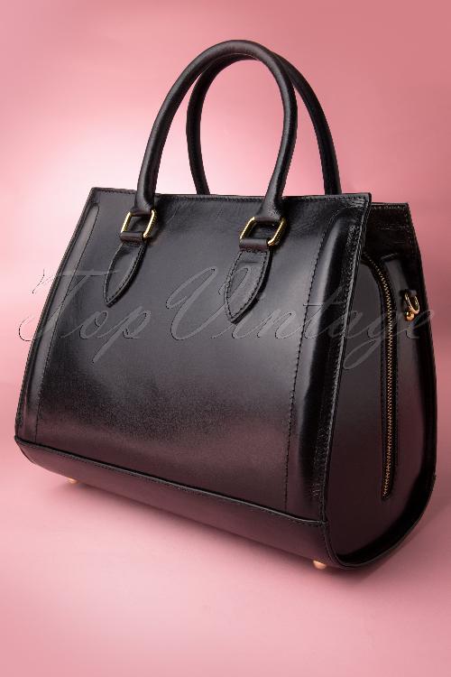 VaVa Vintage - 60s Classy Black Leather Handbag 2