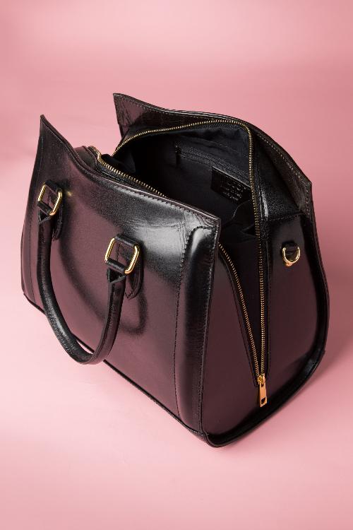 VaVa Vintage - 60s Classy Black Leather Handbag 6