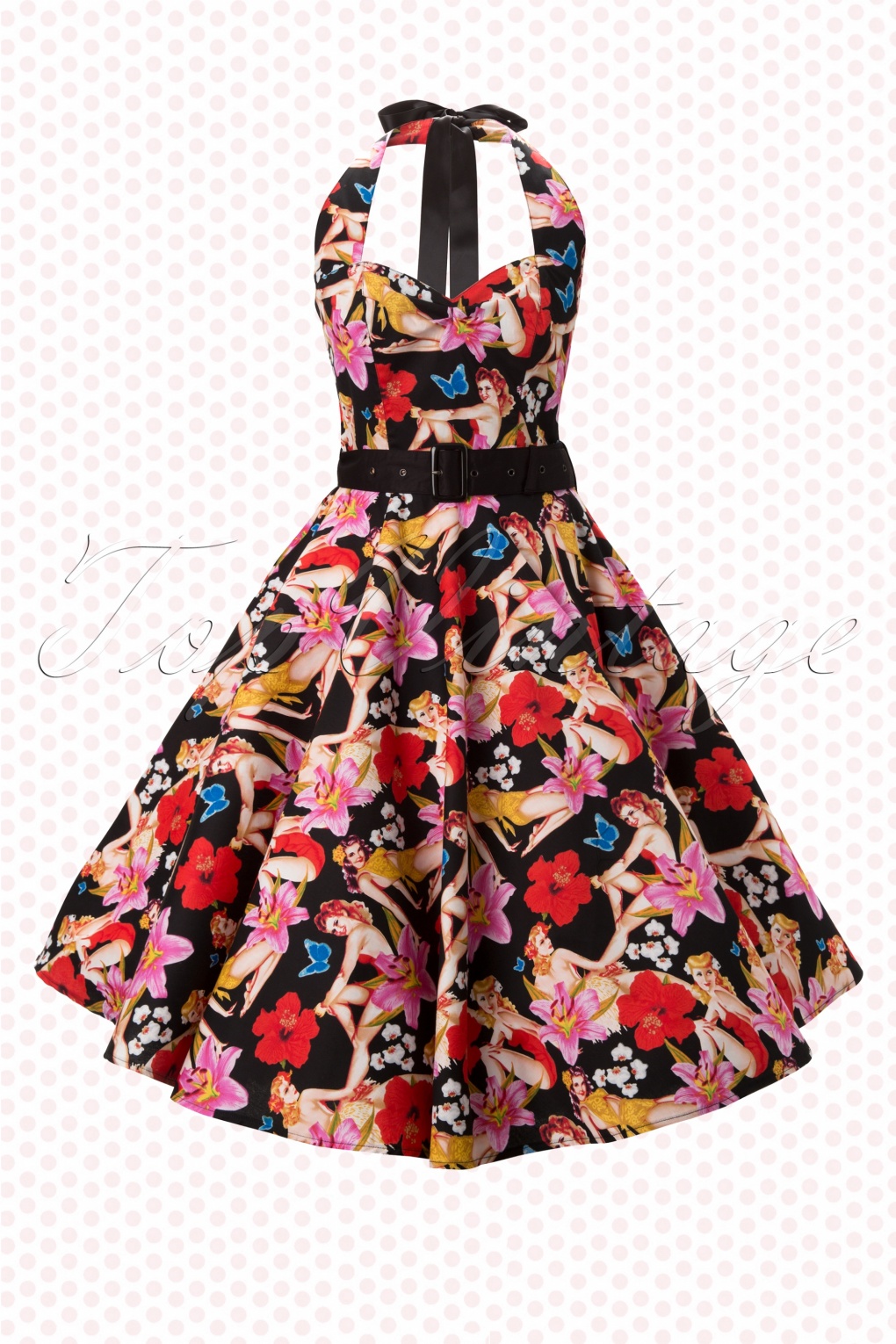 50s retro halter Hawai Pinup swing dress jurk