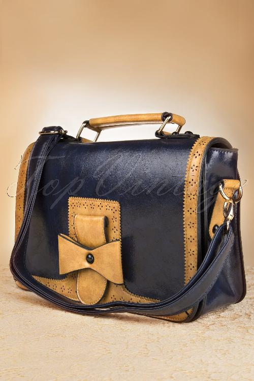 Banned Retro - Antique Messenger Bag Années 1950 en Bleu 3