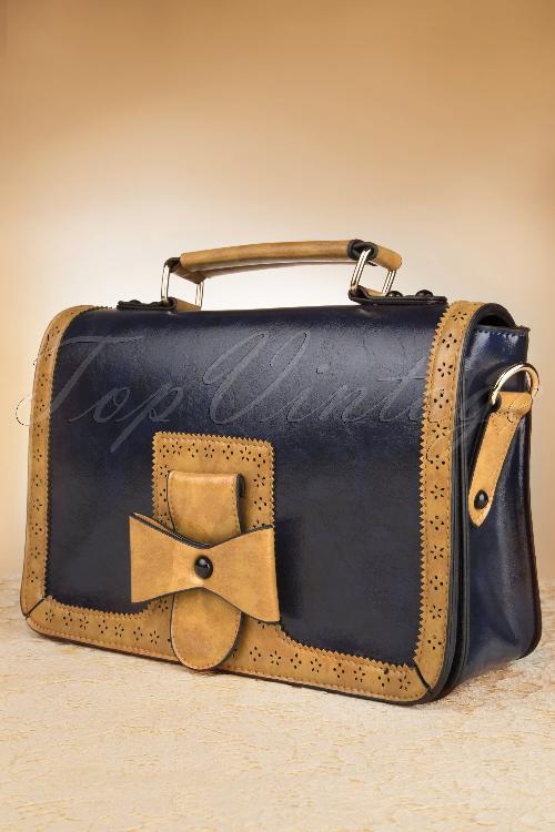 Banned Retro - Antique Messenger Bag Années 1950 en Bleu 2