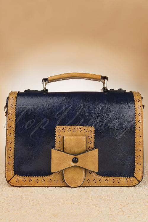 Banned Retro - Antique Messenger Bag Années 1950 en Bleu