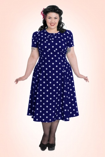 50s Madden Dress in Navy And White Polkadot
