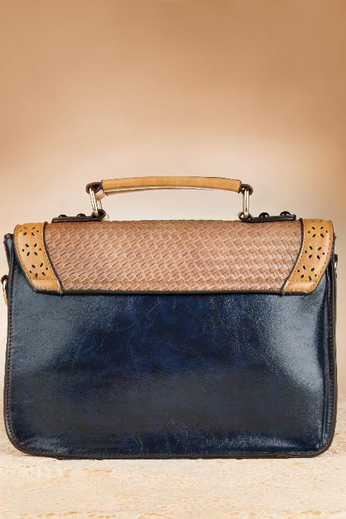 Banned Retro - TopVintage exclusive ~ 50s Retro Messenger Bag in Blue And Camel 6
