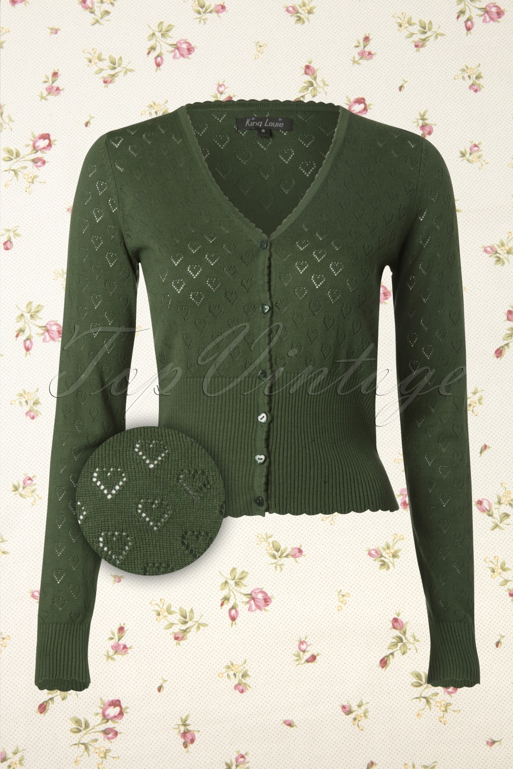 40s Heart Ajour Cardigan in Forest Green