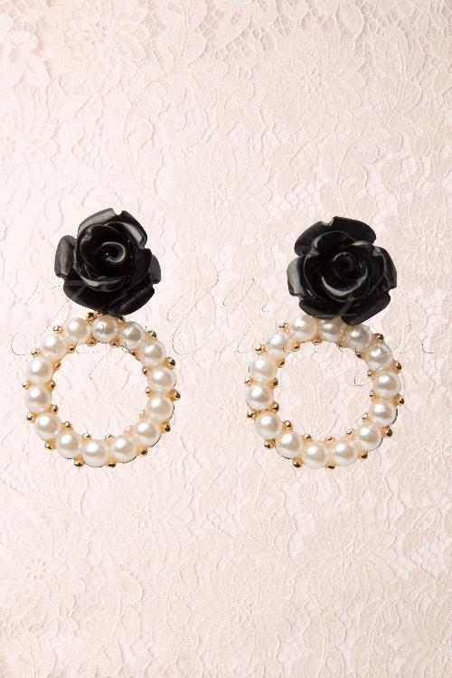From Paris with Love! - Black Pearly Rose Earring en Doré