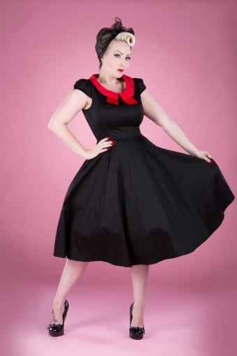 50s Black And Red Ginger Swing Dress