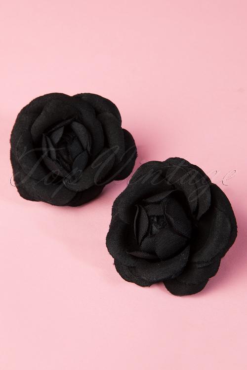 ZaZoo - Pin-Up Pair Of Black Flower Hairclips Années 50