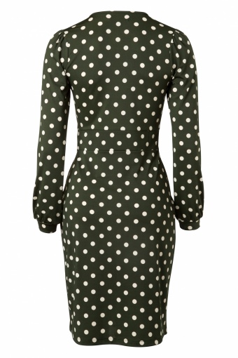 40s Lois Fitted Dress in Vintage Green Partypolka