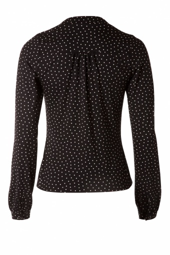 50s Little White Dots Bow Blouse in Black