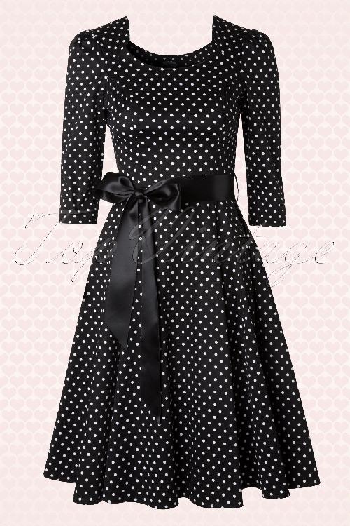 Hearts & Roses - 50s Sofie Polkadot Swing Dress in Black And White 4