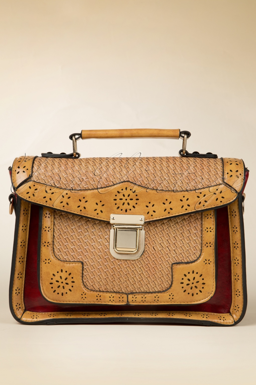 50s Retro Messenger Bag in Red And Camel