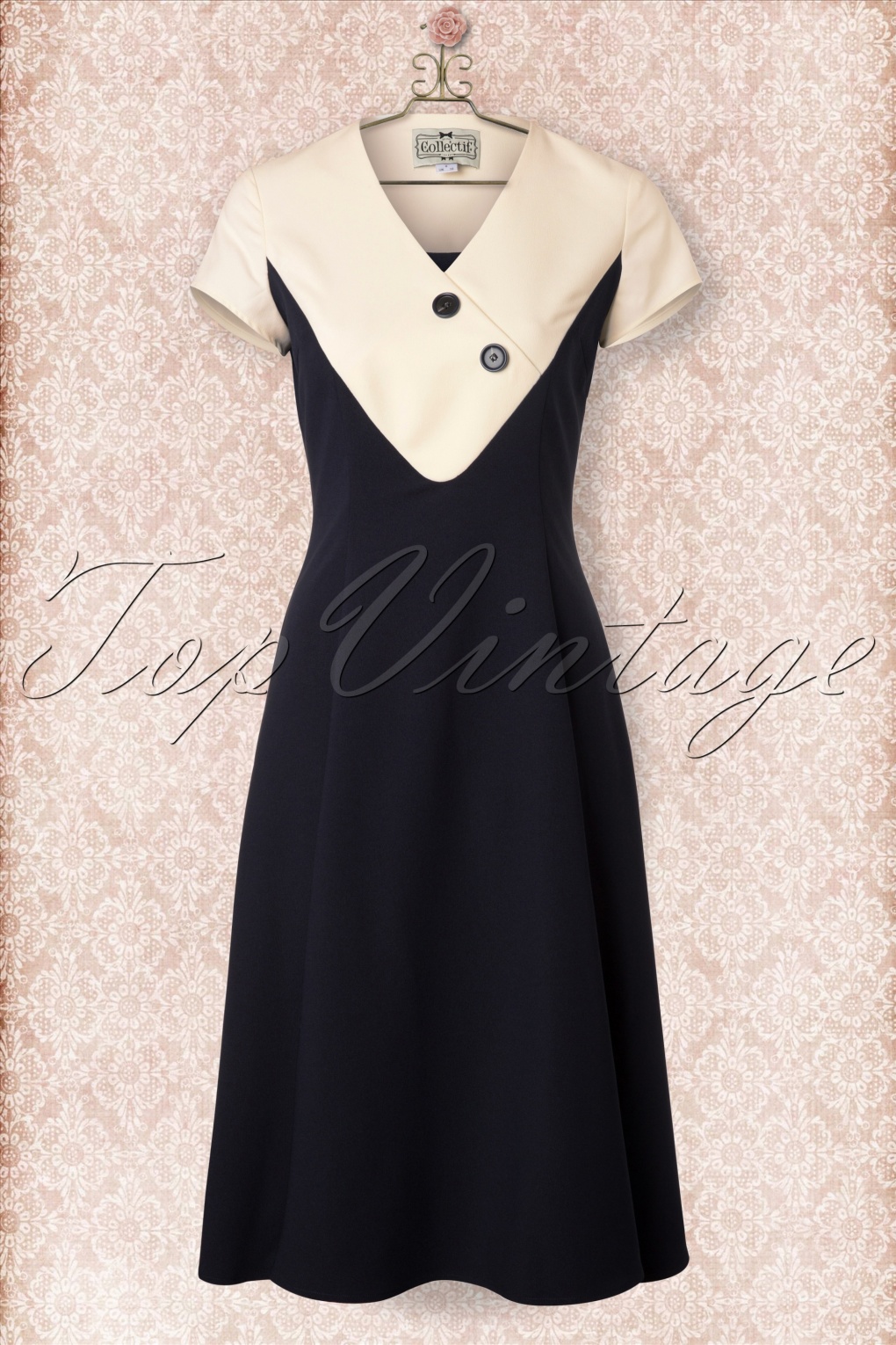 navy blue and cream outfit