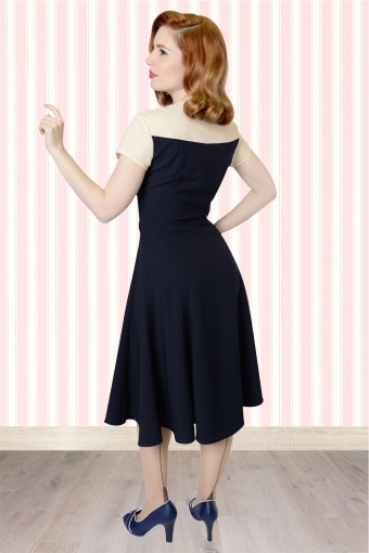 navy blue and cream outfit