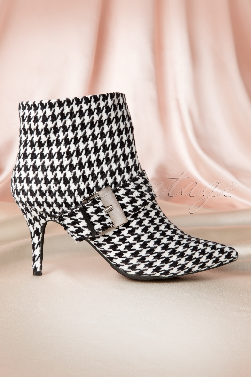 60s Classy Houndstooth Ankle Booties