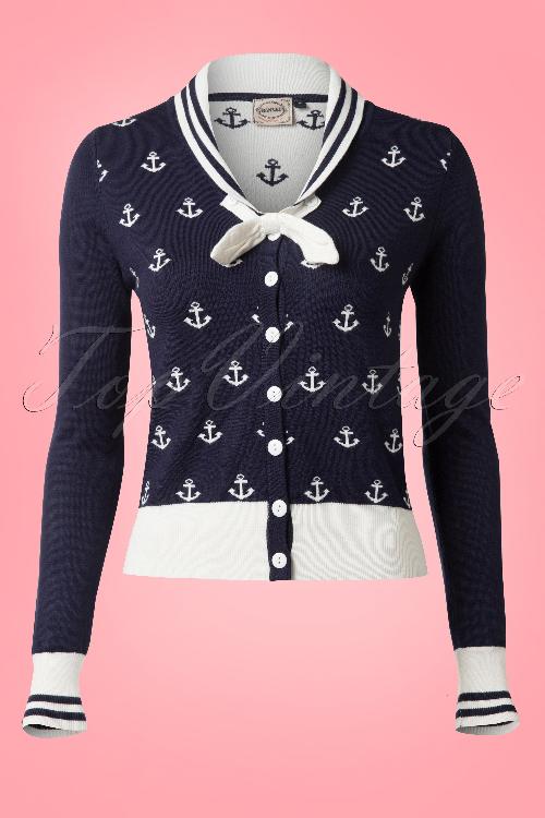 Banned Retro - Sailor Anchors Bow Cardigan in Navy 2