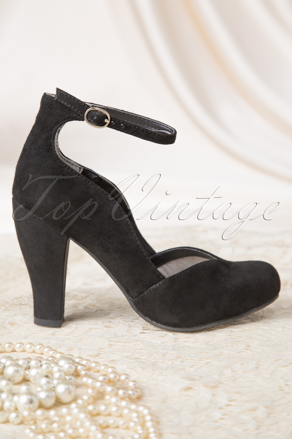 50s Electrify Strappy Suede Pumps in Black