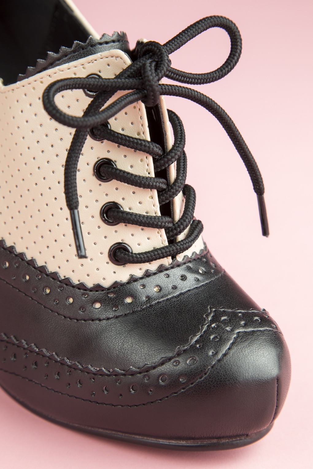 50s Classy Cream and Black Lace Up Booties