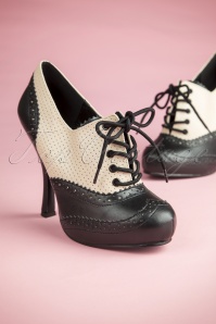 Pinup Couture - 50s Classy Cream and Black Lace Up Booties 3