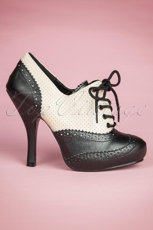 Pinup Couture - 50s Classy Cream and Black Lace Up Booties 2