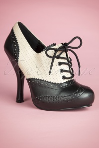 Pinup Couture - 50s Classy Cream and Black Lace Up Booties
