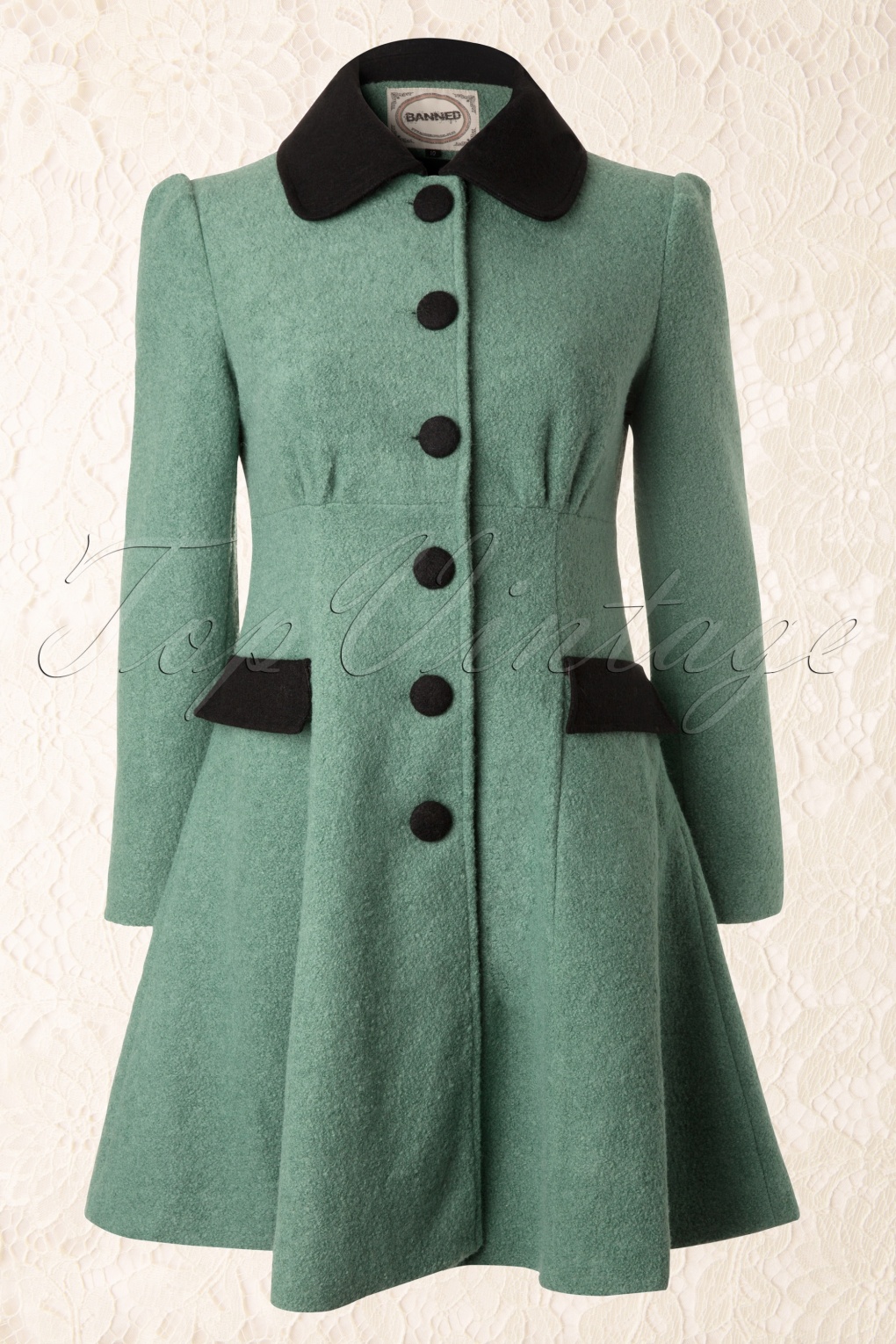 50s Elegant Black and Mint Winter Coat