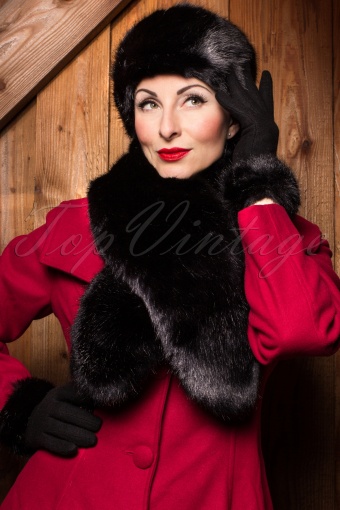 Amici - 50s Furry Wool Gloves in Black 2