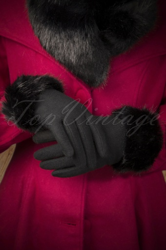 Amici - Wollen handschoenen  met bont in zwart