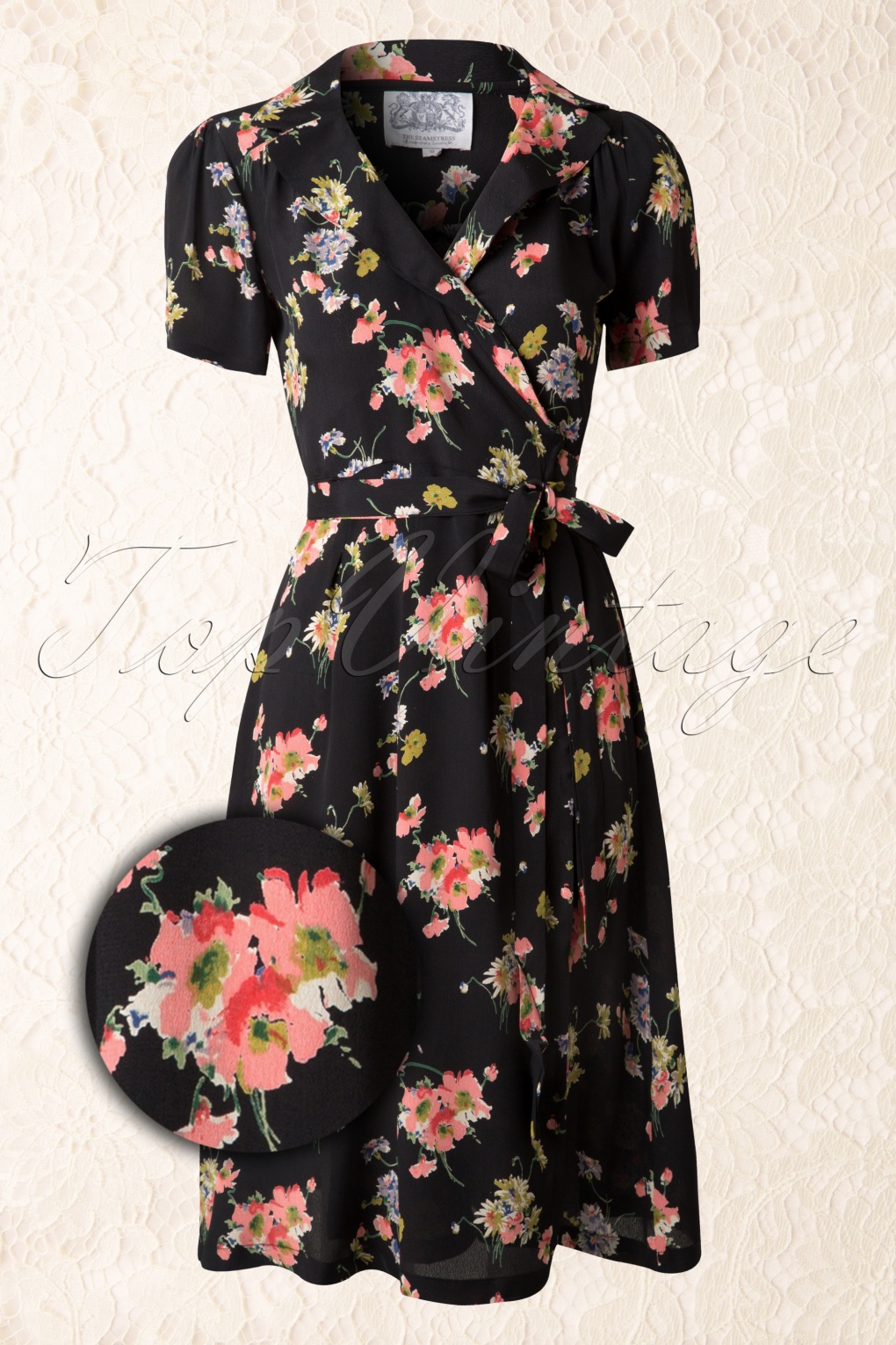 40s Peggy Small Mayflower Wrapover Dress in Black