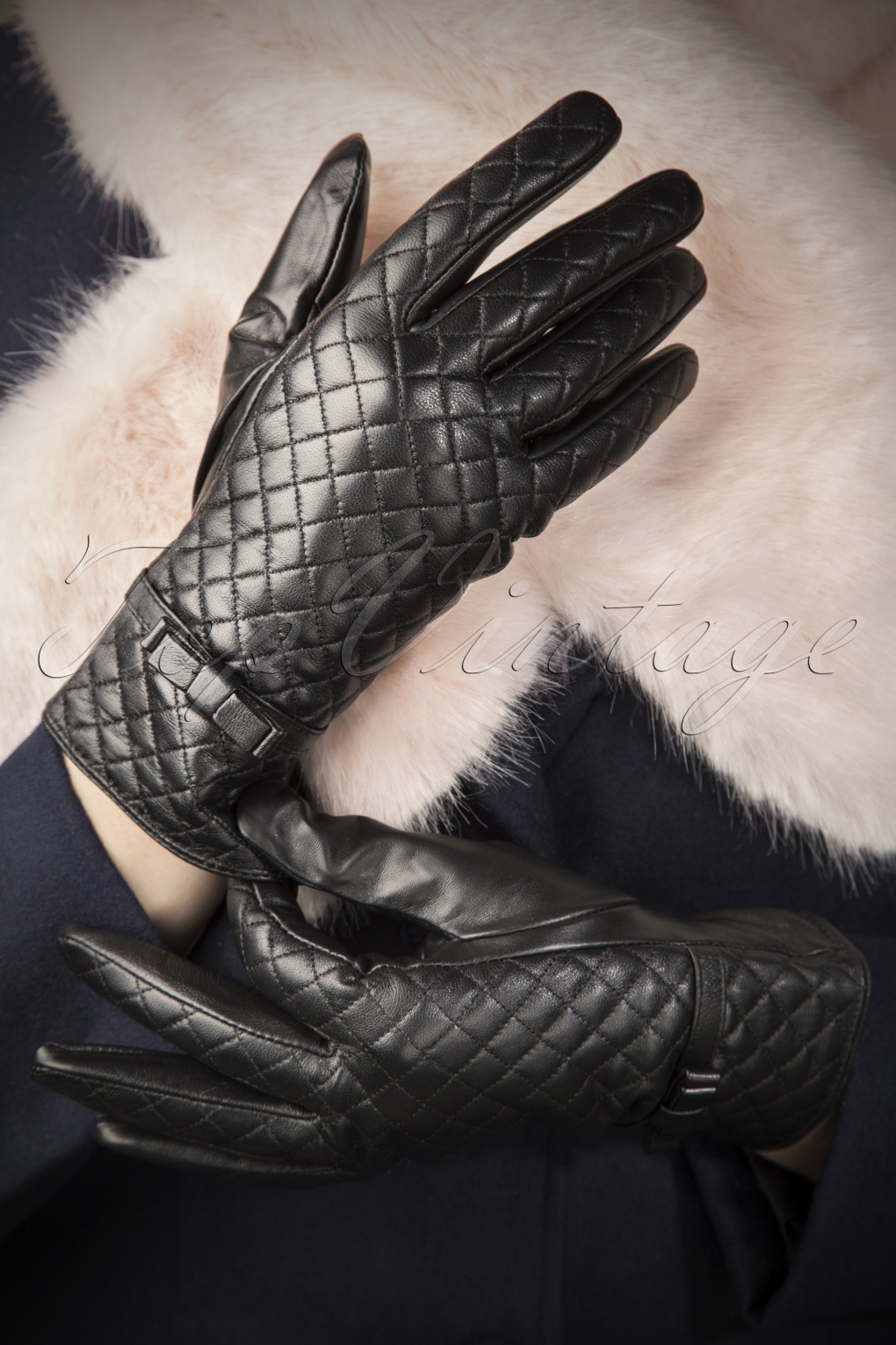 50s Leather Quilt Gloves in Black