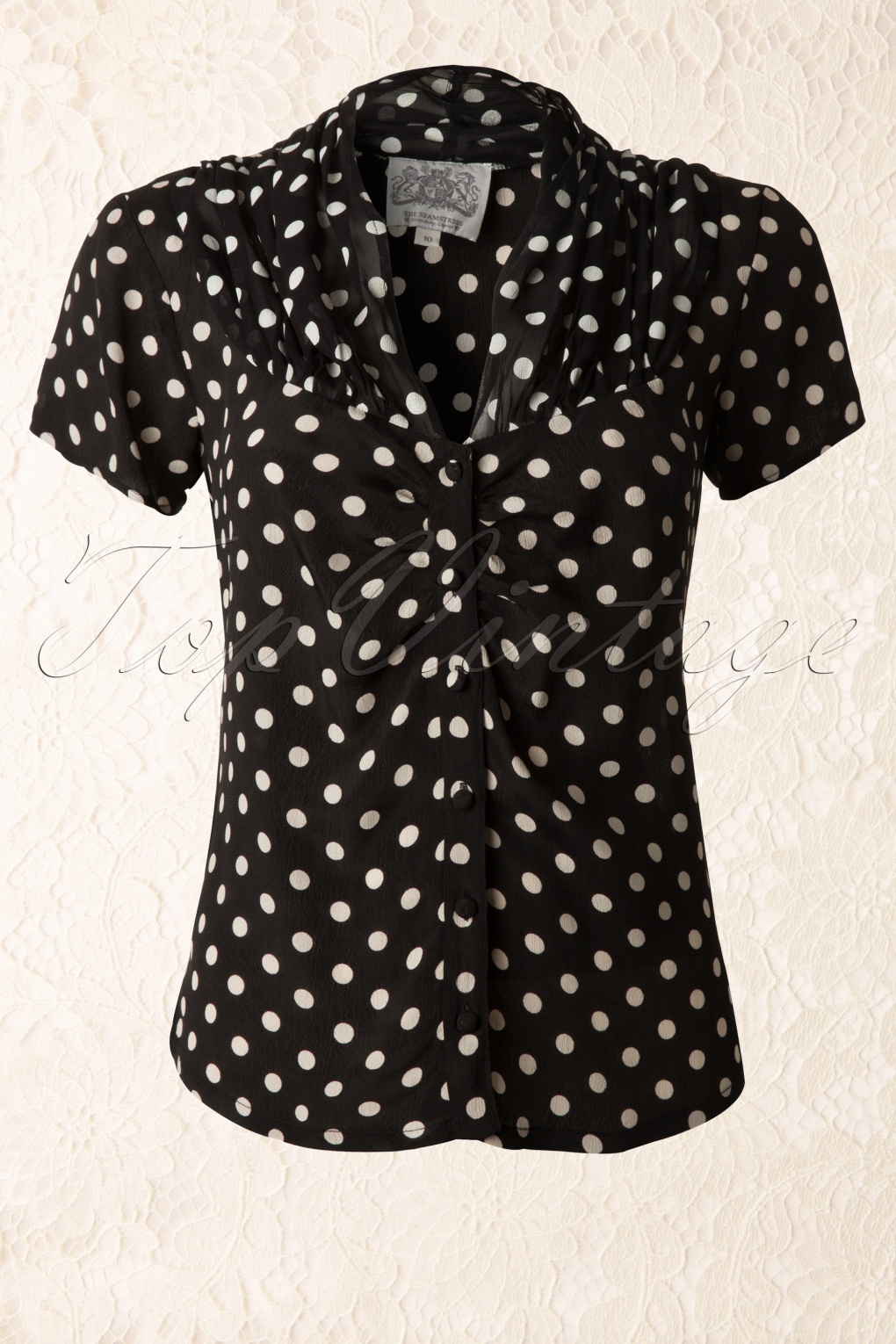 40s Paula Polkadot Blouse in Black and White