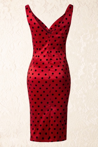 50s Adrina Polka Dot Pencil Dress In Red 