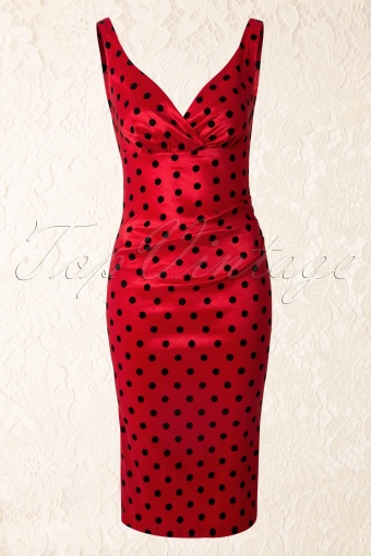 50s Adrina Polka Dot Pencil Dress In Red 