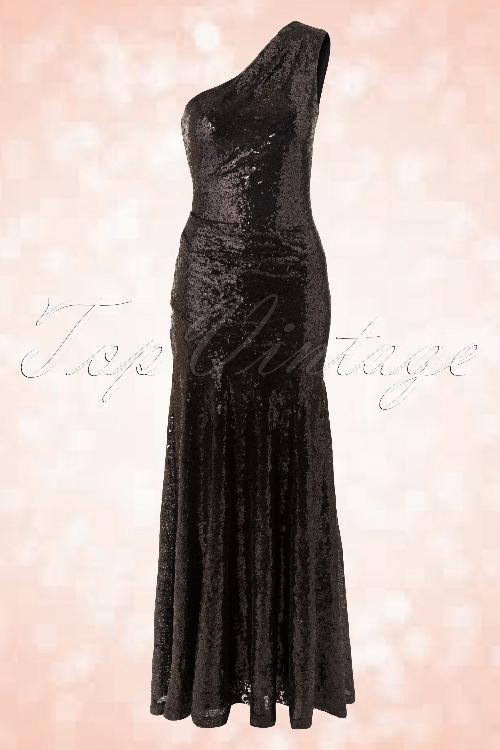 Vintage Chic for Topvintage - Sparkle maxi-jurk met één schouder en pailletten in zwart 2